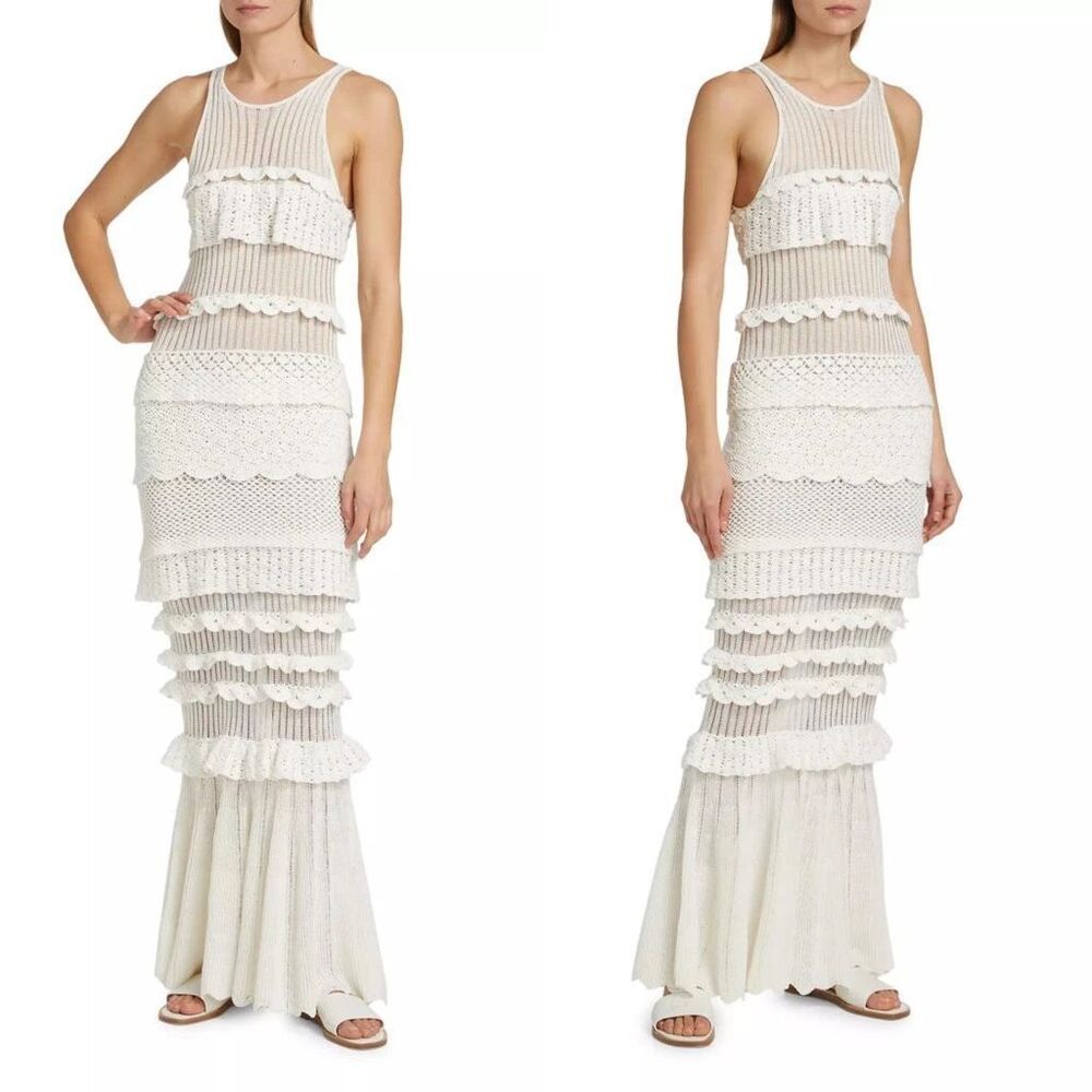 NWT Staud Sorrento Cotton-Blend Ruffle Maxi Dress Size M $995 - Picture 2 of 8